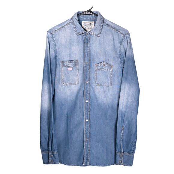 Diesel Men's Denim Shirt Button Up Blue Snap Button Pockets Jean Long Sleeve S - Picture 1 of 9